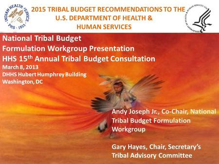 National Tribal Budget Formulation Workgroup Presentation HHS 15 th Annual Tribal Budget Consultation March 8, 2013 DHHS Hubert Humphrey Building Washington,
