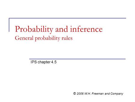 Probability and inference General probability rules IPS chapter 4.5 © 2006 W.H. Freeman and Company.