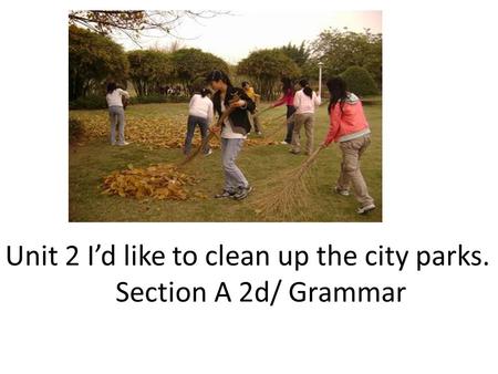 Unit 2 I’d like to clean up the city parks. Section A 2d/ Grammar.