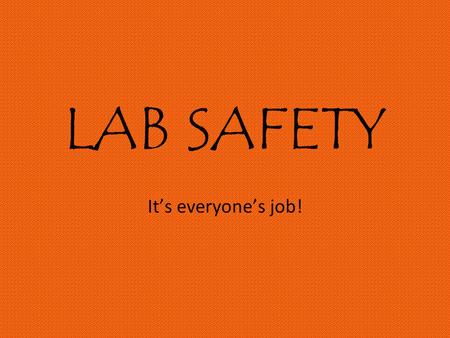 LAB SAFETY It’s everyone’s job!. Lab Safety Fun! Lab Safety Rap An Example of a Lab Safety Video (But you only have to do one rule!) The (Lab) Safety.