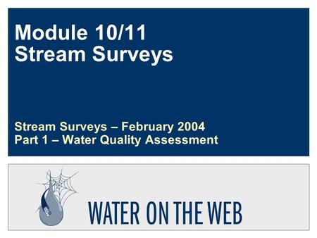 Module 10/11 Stream Surveys Stream Surveys – February 2004 Part 1 – Water Quality Assessment.
