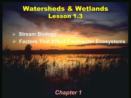 Watersheds & Wetlands Lesson 1.3  Stream Biology  Factors That Affect Freshwater Ecosystems Chapter 1.