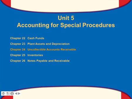 0 Glencoe Accounting Unit 5 Chapter 24 Copyright © by The McGraw-Hill Companies, Inc. All rights reserved. Unit 5 Accounting for Special Procedures Chapter.
