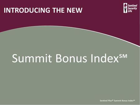 Sentinel Plan® Summit Bonus Index℠ INTRODUCING THE NEW Summit Bonus Index℠