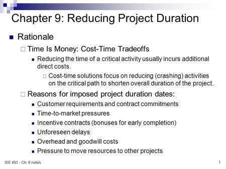 Chapter 9: Reducing Project Duration