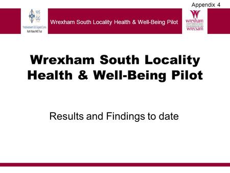 Wrexham South Locality Health & Well-Being Pilot Results and Findings to date Wrexham South Locality Health & Well-Being Pilot Appendix 4.