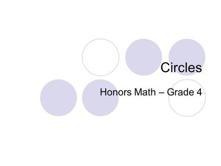 Circles Honors Math – Grade 4. Circle A circle is a plane figure. All the points on a circle are the same distance from a given point, called the center.