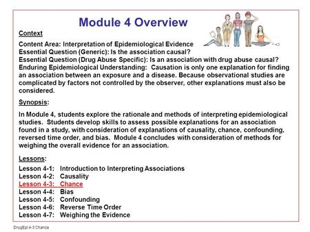 DrugEpi 4-3 Chance Module 4 Overview Context Content Area: Interpretation of Epidemiological Evidence Essential Question (Generic): Is the association.