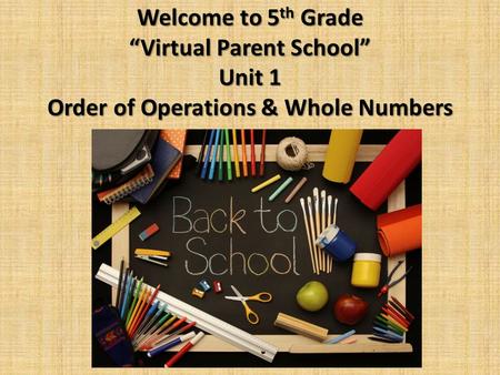 Welcome to 5 th Grade “Virtual Parent School” Unit 1 Order of Operations & Whole Numbers.