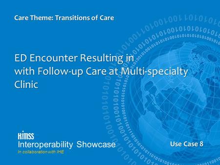 Us Case 5 ED Encounter Resulting in with Follow-up Care at Multi-specialty Clinic Care Theme: Transitions of Care Use Case 8 Interoperability Showcase.