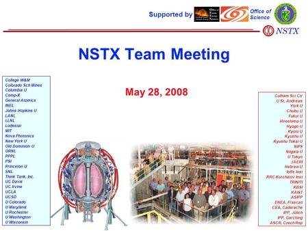 NSTX Team Meeting May 28, 2008 Supported by Office of Science College W&M Colorado Sch Mines Columbia U Comp-X General Atomics INEL Johns Hopkins U LANL.