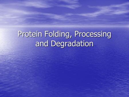 Protein Folding, Processing and Degradation 2 Protein Folding Protein in native state is not static Protein in native state is not static –2° structural.