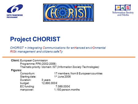Project CHORIST - PSCE '07, 21-22 May 07 - Patrice SIMONpage: 1 Project CHORIST CHORIST = Integrating Communications for enHanced envirOnmental RISk management.