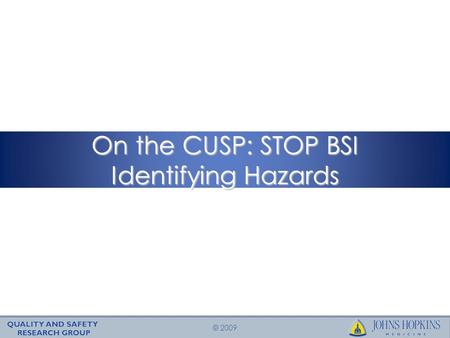 © 2009 On the CUSP: STOP BSI Identifying Hazards.