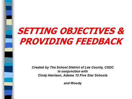 Created by The School District of Lee County, CSDC in conjunction with Cindy Harrison, Adams 12 Five Star Schools and Woody SETTING OBJECTIVES & PROVIDING.