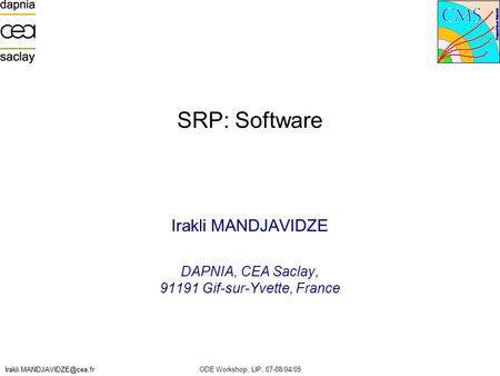 ODE Workshop, LIP, 07-08/04/05 SRP: Software Irakli MANDJAVIDZE DAPNIA, CEA Saclay, 91191 Gif-sur-Yvette, France.