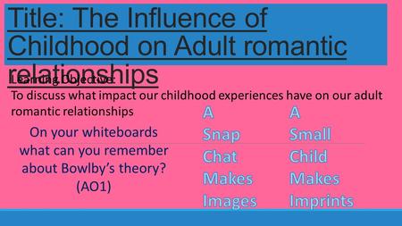 Title: The Influence of Childhood on Adult romantic relationships