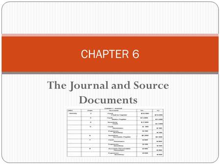 The Journal and Source Documents CHAPTER 6. A journal is a book in which the accounting entries for all transactions are first recorded, before they are.