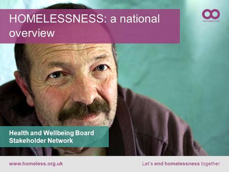 HOMELESSNESS: a national overview www.homeless.org.ukLet’s end homelessness together Health and Wellbeing Board Stakeholder Network.