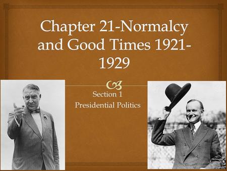 Section 1 Presidential Politics.   Why It Matters:  Prosperity was the theme of the 1920’s, and national policy favored business.  Farmers were going.