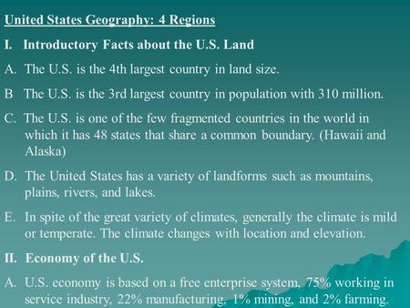United States Geography: 4 Regions