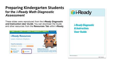 Preparing Kindergarten Students for the i-Ready Math Diagnostic Assessment These slides were reproduced from the i-Ready Diagnostic and Instruction User.