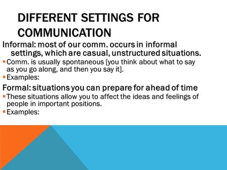 Different settings for communication