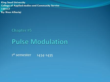 Chapter #5 Pulse Modulation