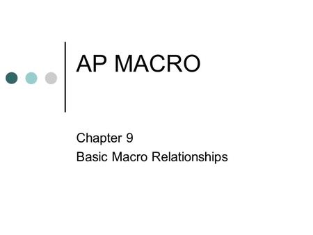 AP MACRO Chapter 9 Basic Macro Relationships Personal Savings=DI- Consumption Factors that Determine Savings DI As DI declines---S declines 45 degree.