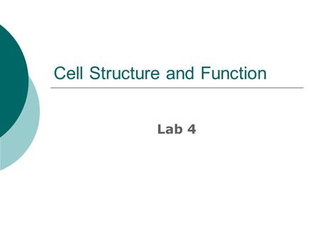 Cell Structure and Function Lab 4. Cells  The cell is the basic unit of life.  Cell theory – all living things are composed of cells. Cells only come.