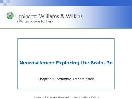 Copyright © 2007 Wolters Kluwer Health | Lippincott Williams & Wilkins Neuroscience: Exploring the Brain, 3e Chapter 5: Synaptic Transmission.