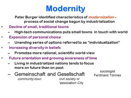 Modernity Gemeinschaft and Gesellschaft