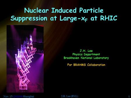 1 Nov. 15 QM2006 Shanghai J.H. Lee (BNL) Nuclear Induced Particle Suppression at Large-x F at RHIC J.H. Lee Physics Department Brookhaven National Laboratory.