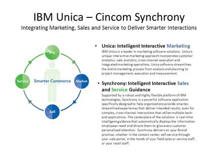 IBM Unica – Cincom Synchrony Integrating Marketing, Sales and Service to Deliver Smarter Interactions Unica: Intelligent Interactive Marketing IBM Unica.
