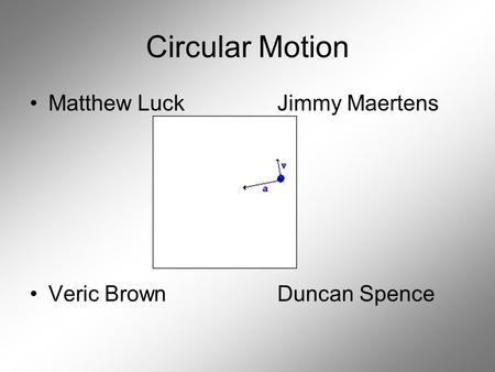 Circular Motion Matthew LuckJimmy Maertens Veric BrownDuncan Spence.