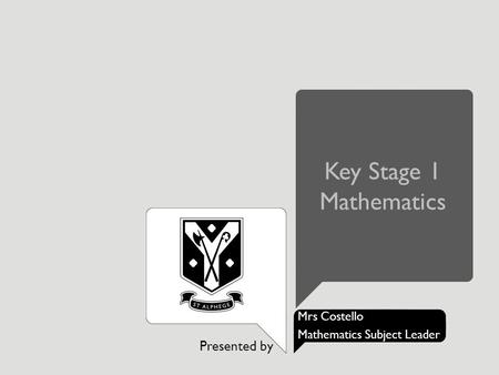Presented by Mrs Costello Mathematics Subject Leader Key Stage 1 Mathematics.