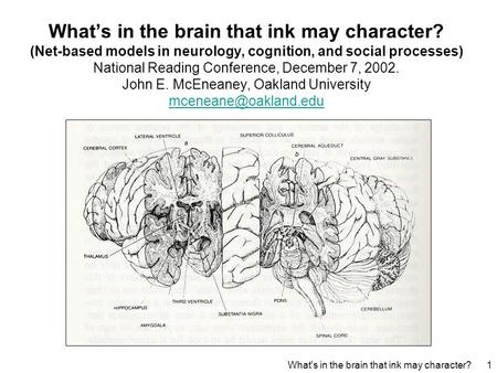 What's in the brain that ink may character?1 What’s in the brain that ink may character? (Net-based models in neurology, cognition, and social processes)