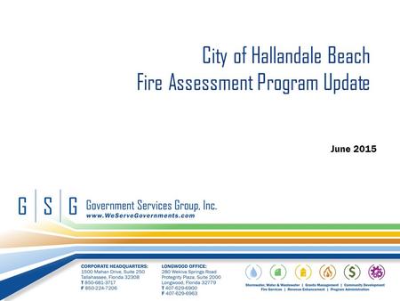 City of Hallandale Beach Fire Assessment Program Update June 2015.