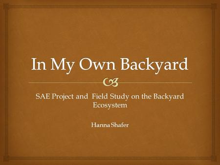 SAE Project and Field Study on the Backyard Ecosystem Hanna Shafer.