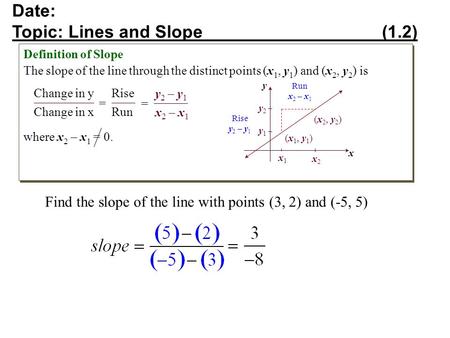 Date: Topic: Lines and Slope (1.2)