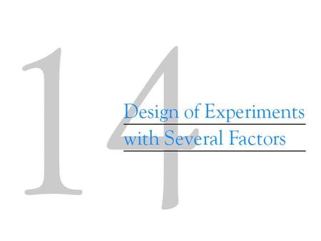 14-1 Introduction An experiment is a test or series of tests. The design of an experiment plays a major role in the eventual solution of the problem.