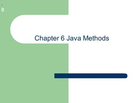 * * 0 Chapter 6 Java Methods. * * 0 Method Syntax [access specifier][qualifier] return type method name(argument list) Access specifier public – method.