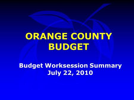 ORANGE COUNTY BUDGET Budget Worksession Summary July 22, 2010.