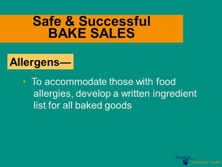 Safe & Successful BAKE SALES