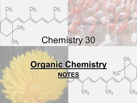 Chemistry 30 Organic Chemistry NOTES. I. Organic Chemistry Definition Organic compounds are those obtained from living organisms. Inorganic compounds.