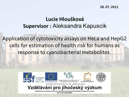 Lucie Hloušková Supervisor : Aleksandra Kapuscik 28. 07. 2011 Application of cytotoxicity assays on HeLa and HepG2 cells for estimation of health risk.