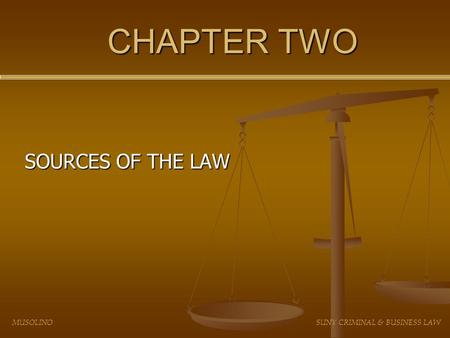 CHAPTER TWO SOURCES OF THE LAW MUSOLINO SUNY CRIMINAL & BUSINESS LAW.