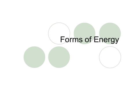 Forms of Energy. Mechanical Thermal Chemical Electrical Electromagnetic Nuclear Energy can be transferred, or converted, from one form to another!