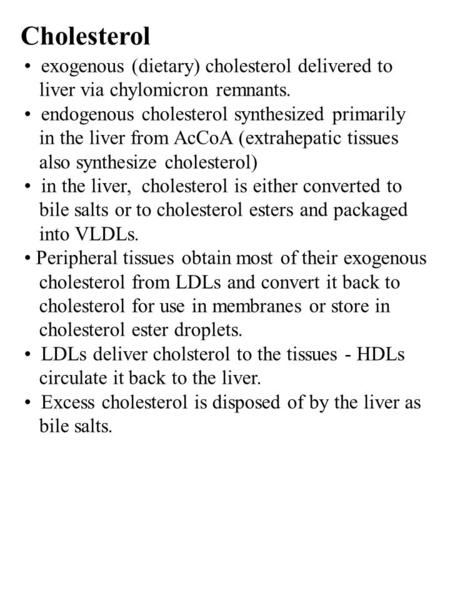 Cholesterol exogenous (dietary) cholesterol delivered to