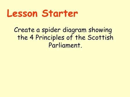 Lesson Starter Create a spider diagram showing the 4 Principles of the Scottish Parliament.